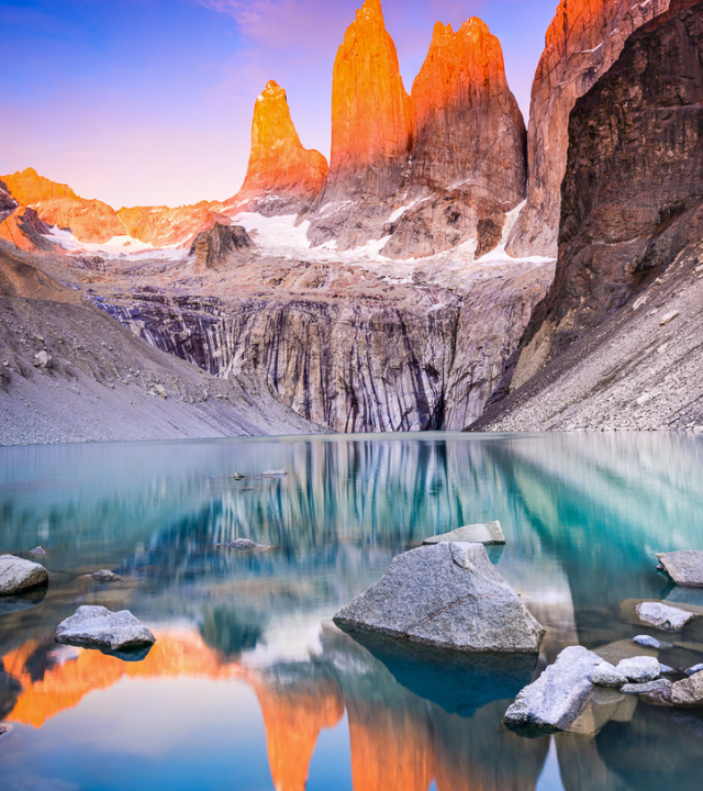 Torres del Paine at sunset in Patagonia, Chile