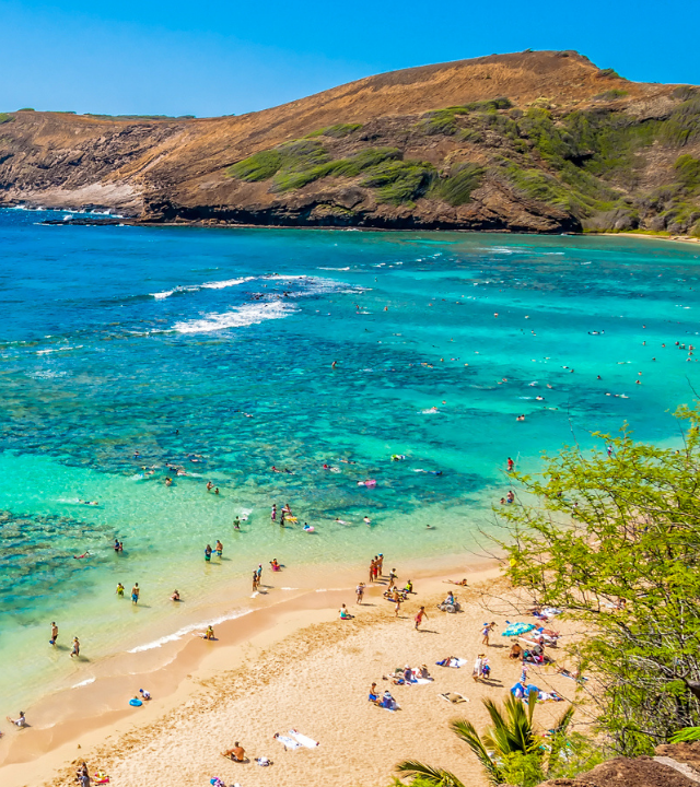 View of Waimea Bay, one of the most beautiful North Shore Oahu beaches