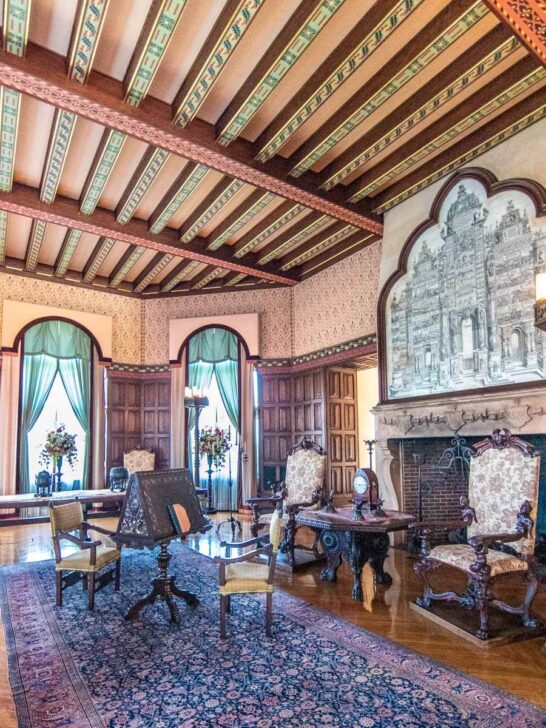 The Music Room at the Biltmore House in North Carolina, showing a piano and fancy furnishings